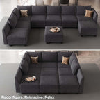 Belffin Large Modular Sectional Sofa Sleeper Sectional Couch with Storage Chenille Sectional Sofa Bed for Living Room, 9 Seats, Dark Grey