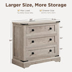 T4TREAM Farmhouse 3 Drawers Dresser for Bedroom, Rustic Wood Double Dresser TV Stand, Wide Storage Dressers Organizer for Living Room, Hallway, Light Rustic Oak