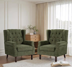Lumibee High Back Accent Chair,Upholstered Wingback Armchair with Solid Wood Legs for Small Spaces,Comfy Single Sofa Chair for Living Room,Bedroom,Office-Green