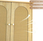 Rattan Toilet Storage Cabinet, Over the Rack Wood Cabinet with Metal Stand, Bathroom Organizer with Adjustable Shelf, Tall Freestanding Washer Shelf, Small Cupboard, Space Saver, Natural style