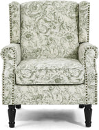 UIXE High Back Floral Accent Chairs Set of 2, Fabric Upholstered Armchair Wingback Arm Chair for Living Room, Nailhead Trim Single Sofa Bedroom Side Reading Seat with Solid Wood Legs - Rococo Green