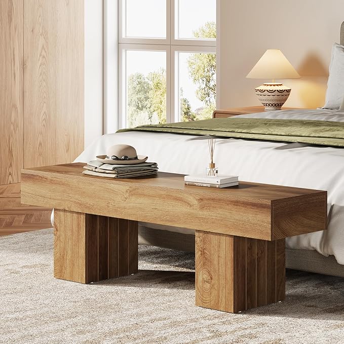 Tribesigns 55” Entryway Bench, Farmhouse Wood End of Bed Bench, Long Indoor Bench for Entryway, Hallway, Living Room