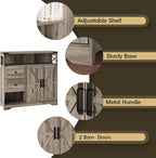 Fameill Farmhouse Storage Cabinet with Drawers and Open Storage,Freestanding Kitchen Pantry with 2 Barn Doors, Floor Cabinet with Adjustable Shelf for Living Room,Grey
