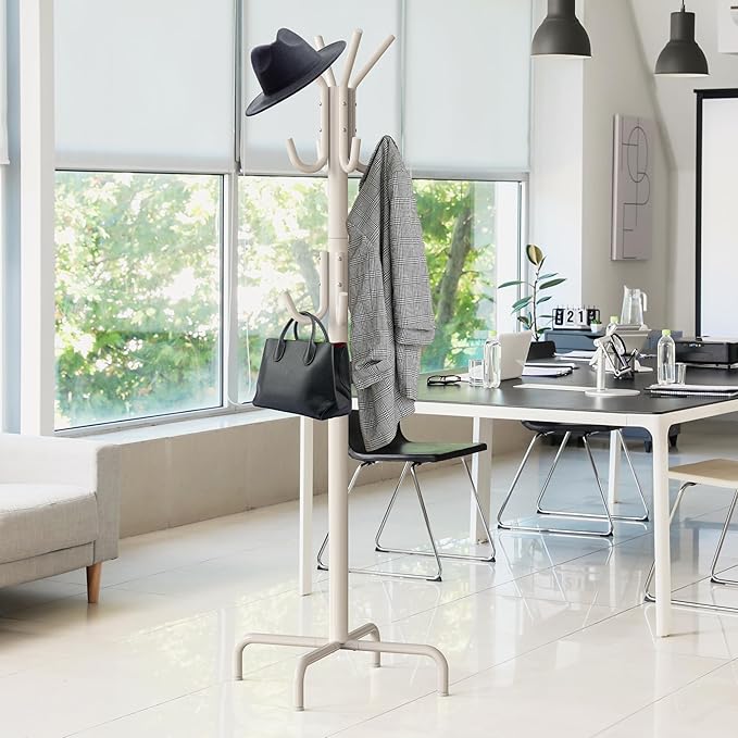 Simple Houseware Standing Coat and Hat Hanger Organizer Rack, 12 Hooks, White