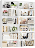FOTOSOK 70.8" Tall Bookcase Shelf, 6 Tier Wide Bookshelf with Storage, Billy Bookcase Set of 2, Large Bookshelf for Living Room, Home Office, White