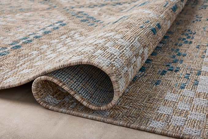 Loloi Amber Lewis Topanga Collection TOP-04 Natural/Aqua 6'-7" x 9'-4" Indoor/Outdoor Area Rug