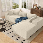 105" Modular Sectional Sofa L-Shape Chaise, Modular Cloud Couch Sofa with Deep Seat, Upholstered Couches for Living Room Bedroom No Assembly Required (Beige)