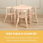 Bentwood Kids Table and Chairs Set, Kids Furniture, Natural, 5-Piece