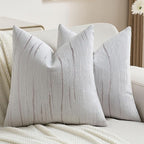 FUTEI Grey Chenille Decorative Throw Pillow Covers 22x22 Inch Set of 2,Soft Embossed Striped Textured Cushion Case,Modern Home Decor for Couch Bed Living Room