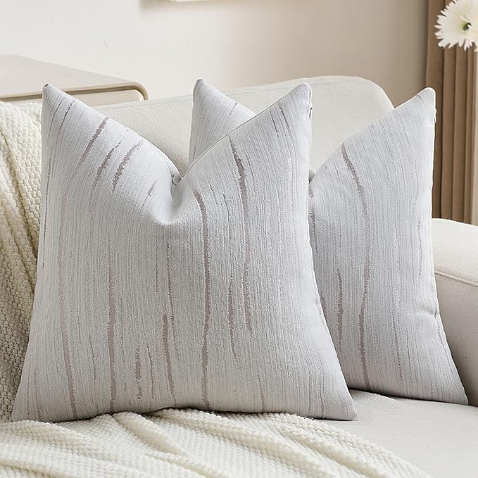 FUTEI Grey Chenille Decorative Throw Pillow Covers 16x16 Inch Set of 2,Soft Embossed Striped Textured Cushion Case,Modern Home Decor for Couch Bed Living Room