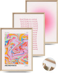 Framed Abstract Pink Canvas Wall Art,Retro Gradient Canvas Wall Decor,16x12IN High Framed Wood Design Print,Minimalist Classic Décor Aesthetic for Living Room,Bedroom,Bathroom Set of 3