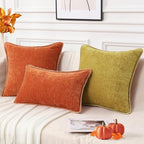 decorUhome Fall Chenille Soft Throw Pillow Covers 12x20 Set of 2, Lumbar Velvet Farmhouse Neutral Decorative Euro Pillow Covers with Stitched Edge for Couch Sofa Bed Home Decor, Rust
