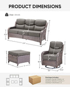 HUMMUH 7 Pieces Wicker Patio Furniture Set with Patio Swivel Chairs Set of 4,High Back Outdoor Sofa Ottomans,6 Inch Thick Cushions Outdoor Conversation Set for Porch, Balcony, Deck