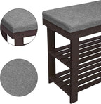 SONGMICS Bamboo Shoe Bench, 3-Tier Shoe Rack Organizer for Entryway, Living Room, Bench Seat Holds Up to 300 lb, 11.9 x 28.3 x 19.2 Inches, Rustic Walnut and Slate Gray ULBS604CG