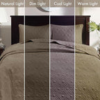 Madison Park Quebec Reversible Quilt Set Damask Design, Double Sided Stitching All Season, Lightweight Bedspread Bedding Set, Matching Sham, Khaki, King(120"x118") 3 Piece