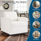 Pia Ricco Single Swivel Barrel Chair, Mid-Century Modern Accent Armchair with Plush Chenille Upholstery for Living Room & Cozy Reading Nook, Beige