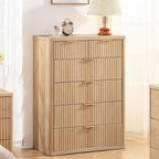 LEYAOYAO Fluted 6 Drawers Dresser for Bedroom Set of 2, 42" Tall Modern Chest of Drawers with Metal Handle, Curved Profile Design,Natural Wood Drawer Organizer for Bedroom, Living Room, Hallway
