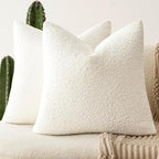 Foindtower Set of 2, Decorative Textured Boucle Throw Pillow Covers Accent Solid Pillow Cases Neutral Soft Cozy Couch Cushion Case for Chair Sofa Bedroom Living Room Home Decor 16 x 16 Inch White