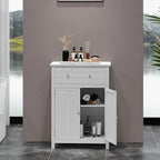 LOKO Bathroom Floor Cabinet, Kitchen Storage Cabinet with 1 Drawer, 2 Doors & 3-Position Adjustable Shelf, 2-Door Floor Storage Cabinet for Bathroom, Living Room, Entryway (White)