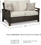 Signature Design by Ashley Paradise Trail Outdoor Loveseat with All Weather Cushions, Nuvella Weather Resistant Fabric, Medium Brown