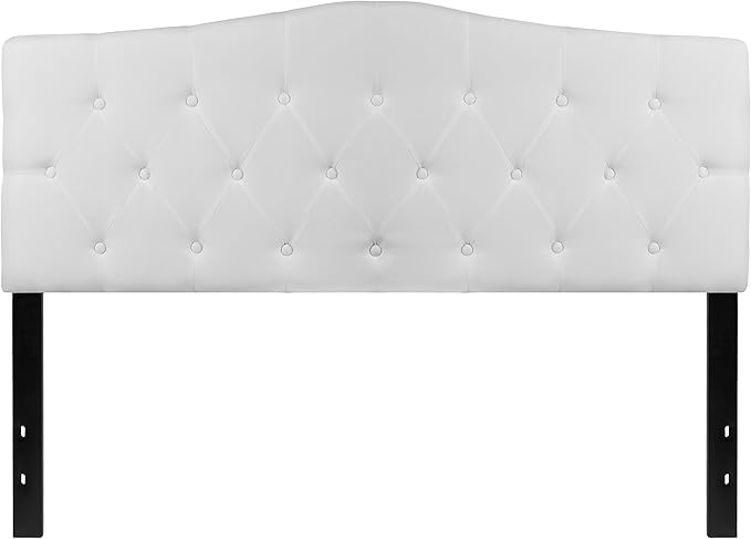 BizChair Arched Button Tufted Upholstered Queen Size Headboard in White Fabric