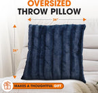 Cheer Collection Faux Fur Throw Pillows - Decorative Pillows for Couch, Bed Throw Pillows, Blue Accent Pillows for Bedroom or Living Room Aesthetic, Set of 2 Furry Throw Pillows, 26" x 26"