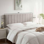 Upholstered Full Headboard - Easy Assemble Channel Stitched Headboard Full Size - Wall Mounted Headboards with 3D Soundproof Wall Panels Peel & Stick Floating Headboards, Silver