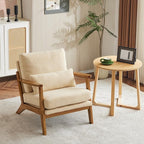 VINGLI Solid Wood Wide Armrests Accent Chair Set of 2,Upholstered Mid Century Modern Chair with Pillow,Farmhouse Arm Chair Comfy Reading Chair,Chairs Living Room,Bedroom,Guest Room,Teddy Fleece,Khaki