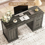 CARPETNAL 58'' Farmhouse Executive Desk with Drawers, Home Office Desk with File Drawer and Storage Cabinet, Rustic Computer Desk for Working, Studying, Writing, Grey