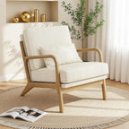 Claiks Mid-Century Modern Accent Chair, Living Room Armchair with Solid Wood Frame & Lumbar Pillow, Comfy Upholstered Lounge Chair for Bedroom, Office, Corduroy, Beige