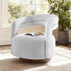 Swivel Accent Chair Set of 2, Upholstered Barrel Chair with Open Back Design, Modern Arm Chair with Wooden Base for Living Room Bedroom Reading Waitingroom,White