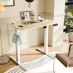 ERGOMAKER Electric Standing Desk, 31.5" x 23.6" Height Adjustable Sit Stand Desk with Splice Board for Home Office, Computer Desk Memory Preset (White Frame, Gold Oak Desktop)