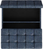 SIMPLIHOME Harrison 40 inch Wide Transitional Square Large Coffee Table Storage Ottoman in Denim Blue Vegan Faux Leather, Assembled, for The Living Room and Bedroom