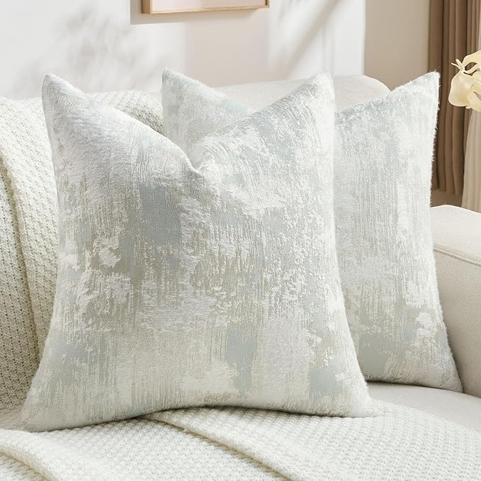 FUTEI Light Blue White Decorative Throw Pillow Covers 26x26 Inch Set of 2,Soft Faux Cashmere Jacquard - Textured & Cozy Euro Pillow Shams,Modern Home Decor for Couch Bed Living Room