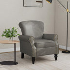 Accent Chair, Mid Century Modern Faux Leather Arm Chair with Wood Leg for Living Room, Bedroom, Comfy PU Leather Club Reading Chairs with Wingback & Nailhead Trim (Leather Grey, Set of 2)