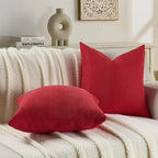 FUTEI Christmas Red Chenille Throw Pillow Covers 18x18 Inch Set of 2,Soft Wide Chevron Textured Cushion Case,Farmhouse Home Decor for Couch Bed Living Room