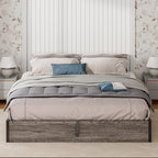 Lift Up Storage Bed Frame, King Size Wooden Platform Bed with Large Storage Underneath, No Box Spring Needed, Noise Free, Rustic Grey