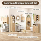 Rattan Bathroom Wall Cabinet, Boho Medicine Wall Cabinet with Double Doors and Adjustable Shelves, Tall Kitchen Wall Mounted Storage Cabinet, Floating Space Saver Over Toilet, Natural