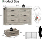 Dresser for Bedroom with 6 Drawers, 48" Wide Wood Chest of Drawers with Deep Drawers & Mental Handle, Modern Dresser TV Stand, Wooden Closet Storage Organizer for Living Room, Hallway, Entryway, Grey