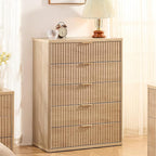 LEYAOYAO Fluted 5 Drawers Dresser for Bedroom, 41" Tall Modern Chest of Drawers with Metal Handle for Bedroom, Living Room, Hallway, Entryway