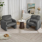 Corduroy Fabric Accent Chair, Modern Upholstered Living Room Chairs with Lumbar Pillow, Wide Comfy Leisure Armchair for Bedroom, Office, Reading, Grey