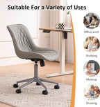YOUNIKE Grey Home Office Desk Chair No Arms Comfy Small Vanity Chair Chair with Wheels Swivel Adjustable Modern Ergonomic Task with Back Armless Cute Leather Upholstered Rolling Chair