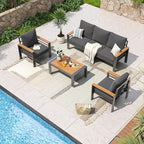 Aoxun Aluminum Patio Furniture Set 5 Seats, Oversized Outdoor Sectional with Washable Thick Cushions, Coffee Table, Patio Conversation Sets for Porch, Balcony, Deck
