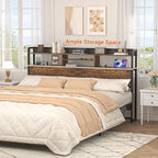 Unikito Headboard for King Size Bed with Storage Shelf, Head Board with 3 Outlets and 2 USB Ports, Headboards with RGB LED Light, Height Adjustable, Sturdy and Stable, Easy Assembly, Rustic Brown