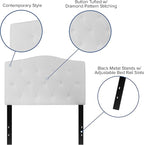 EMMA + OLIVER Twin Size Tufted Upholstered Headboard with Adjustable Metal Bed Rail Slots, Modern Fabric Upholstered Twin Headboard, White