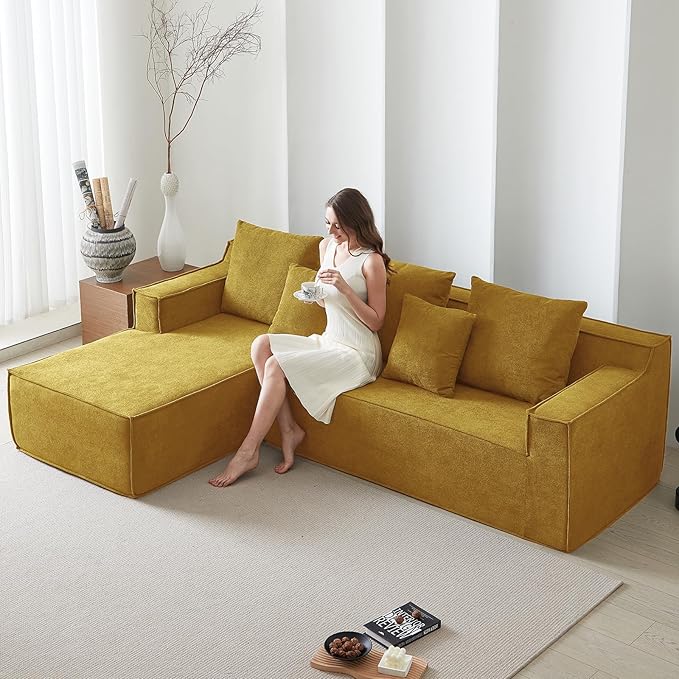 101" Orange Couch for Living Room,Boneless Couch No Assembly Required,Comfy Couches with Oversized Chaise,Compressed Sofa for Any Room,Modern Sofa-Velvet