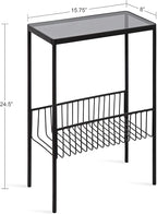 Kate and Laurel Trubey Modern Side Table, 15.75" x 8" x 24.6", Black, Contemporary End Table with Practical Storage Rack Underneath