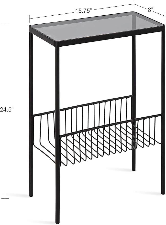 Kate and Laurel Trubey Modern Side Table, 15.75" x 8" x 24.6", Black, Contemporary End Table with Practical Storage Rack Underneath