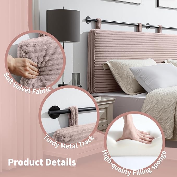 UEV King Headboard Only, Wall Mounted Hanging Upholstered Bed Head Board, Modern Vertical Channel Design of Fine Flannel, Elegant Pink Fluted Headboard for Bedroom (Pink, King Size)