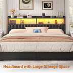 Aheaplus Headboard for King Size Bed Frame, Upholstered Headboards with Outlets, USB Ports and LED Light, Leather Head Board with Storage, Height Adjustable, Comfortable Headboard, King Size, Black